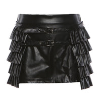 Chic Designer Style Short Lowrise Leather Skirt For Women