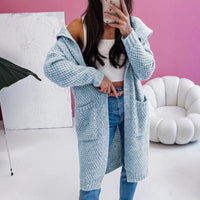 Loose Hooded Long Pocket Knitted Cardigan Jacket