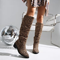 Fashion Square Toe Chunky Heel High Heel Leopard Print Boots