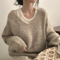 Inner Knitted Vest Loose-fitting Long Sleeve Sweater Two-piece Set