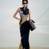 Two-Way Color-Block Printed Cheongsam Dress
