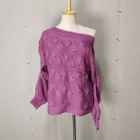 Women's Off-shoulder Twist Knitted Sweater Lantern Long Sleeve Loose Bat Pullover