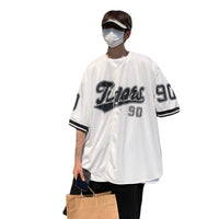 All-match Fashion Hip Hop Cardigan Baseball Uniform Short Sleeve Shirt Men
