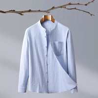 Cotton And Linen Solid Color National Style Men's Shirt