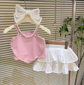 Girls' Summer Sleeveless Love Thin With Shoulder-straps All-match Cake Pleated Skirt