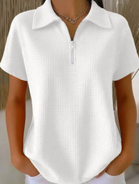 Pullover Drop-shoulder Half-zip Waffle-knit Short Sleeve