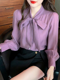 Bow-tie Chiffon Long-sleeve Shirt For Women