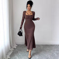 New Arrival Lace Patchwork Long-sleeve Crossover-neck Sexy Dress