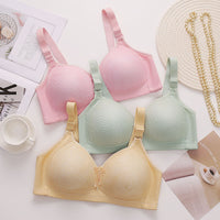 Lace-patterned No-wire Bra With Four Rows And Three Buttons With Sponge Cups