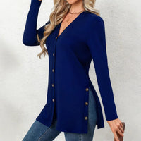 Mid-length Knitted Outer Solid Color Casual Single Row Multi-buckle Long Sleeve