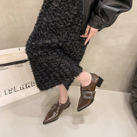 Women's Patent Leather Pointed Toe Block Heel Deep Vamp Pumps, Rhinestone Square Buckle Fashion Shoes, Versatile Commuter Elegant High Heels