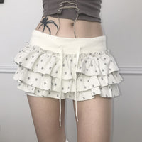 Sweet Printed Contrast Color Stretch Double Layer Skirt