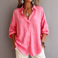 Fashionable Solid-color Long-sleeve Lapel Cardigan Shirt