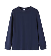Solid-color Heavyweight Pure Cotton Crew-neck Long-sleeve T-shirt For Women