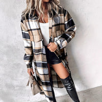 Women's Plaid Button Pocket Design Mid-length Coat