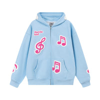 Note Printing Plus Velvet Hooded Sweater Cardigan