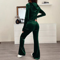 New Stylish Two-piece Set Featuring A Zip-up Hoodie And Flared Pants