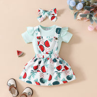 Baby Girl's Summer Short-sleeved Top Suspender Skirt Floral Fruit Casual Skirt Suit
