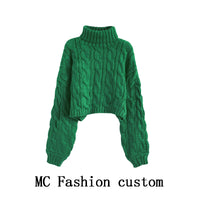 Turtleneck Pullover Short Cable-knit Sweater Women