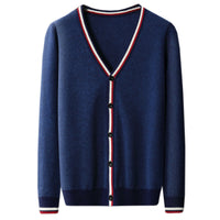 Medium Thick Color Stripes Color Contrast Short Long Sleeve Wool Cardigan