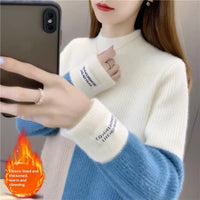 Womens High-Waisted Colorblock Mink-Blend Sweater