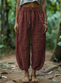 Elastic-waist Drawstring Pants With Patch Pockets And A Lantern-leg Silhouette