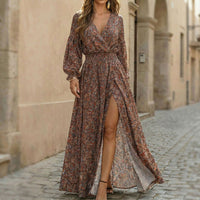 Fashionable V-neck Printed Dress For Women