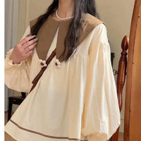 Autumn Doll Collar Shirt Brown Vest High Waist Wide Leg Pants