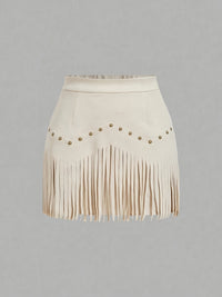 Womens Retro Rivet Tassel Mini Skirt