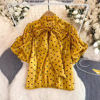 French Style Retro Dots Shirt Female Sweet Bow Collar