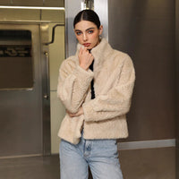 Women's Solid Color High Neck Long Sleeved Thick Coat