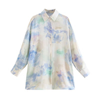 European And American New Women's Clothes Loose Fashion Tie-dyed Silk Satin Texture Casual Shirt