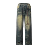 American-style Retro Micro-pull Design Jeans Men's Fashion Brand Straight-leg Trousers Women's