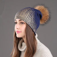 Warm Wool Knitted Hat Women's Hot Gold And Silver Color Women