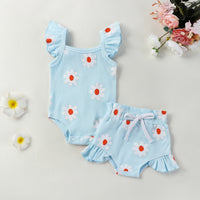 Summer Infant Toddler Flower Print Sleeveless Romper Butterfly Baby Bodysuit Shorts Three-piece Set