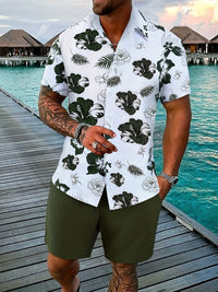 Gradient 3D Printing Outdoor Short-sleeved Shorts 2-piece Set