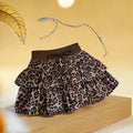Ruffle-trimmed Anti-exposure Leopard-print Pleated Printed Midi Skirt