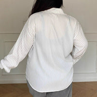 Vertical Stripe Long Sleeve Loose Oversized Shirt