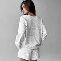 Womens Knitted Pajamas With Prints A Two Piece Set Featuring Long Sleeves And Shorts Suitable For Wearing Outside