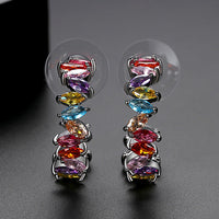 Colorful Zircon Copper C-shaped Earrings With Zircon Inlays