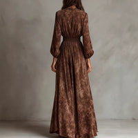 Womens Fashionable Retro Waist-Cinching Printed Dress