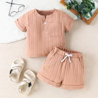 Solid Color And V-neck Short-sleeved Shorts Suit Two-piece Set