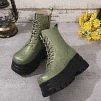 Women's Three-layer Platform Plus Round Toe Patchwork Retro Cool Martin Boots