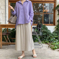 Cotton And Linen Shirt Purple Vintage Top