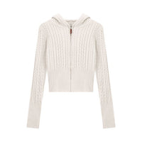 Soft Textured Knitted Hoodie With A Lazy Korean-style Zip-up Design