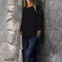 Women's Loose Linen Cotton Round Neck Long Sleeve Shirt