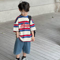 Children's Striped Print Round Neck Casual Top