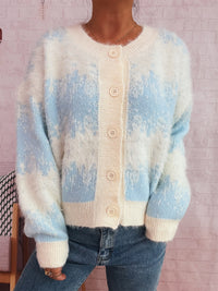 Color-Changing Contrast Color Jacquard Single-breasted Casual Sweater