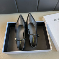 Womens Chunky-Heeled French-Style Retro Pointed-Toe Brown Mary Jane Shoes