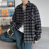 Men's Loose And Casual Black Plaid Long Sleeve Shirt